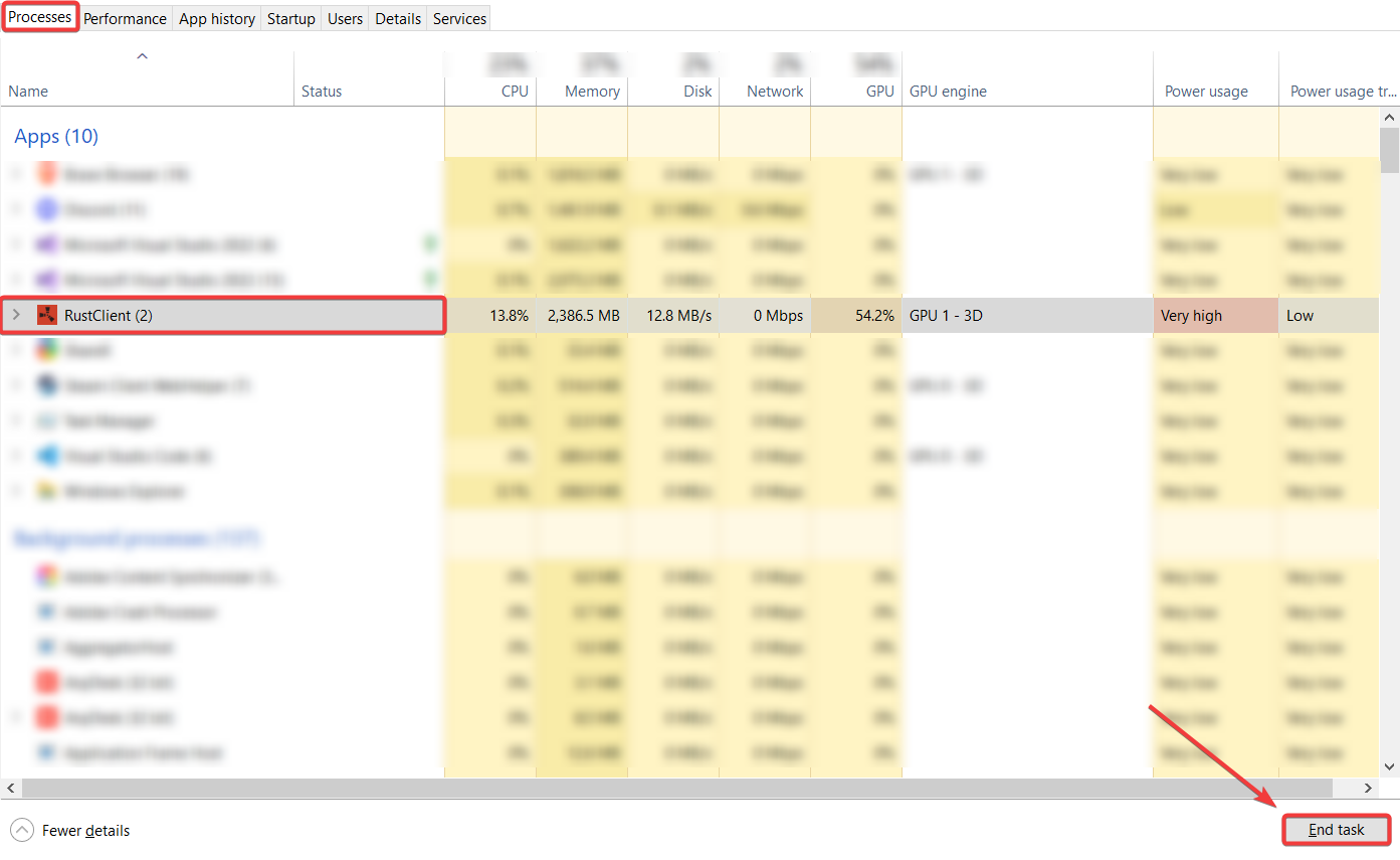 RustClient In TaskManager